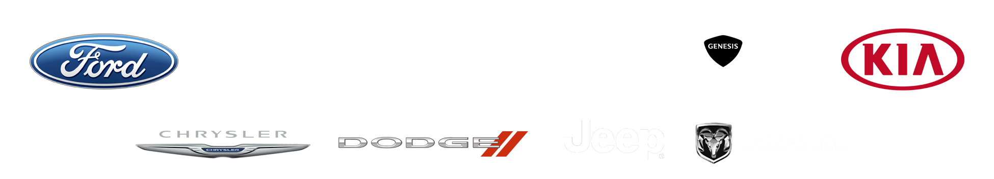 Ford, Lincoln, Nissan, Hyundai, Genesis, Kia, Chrysler, Dodge, Jeep, Ram